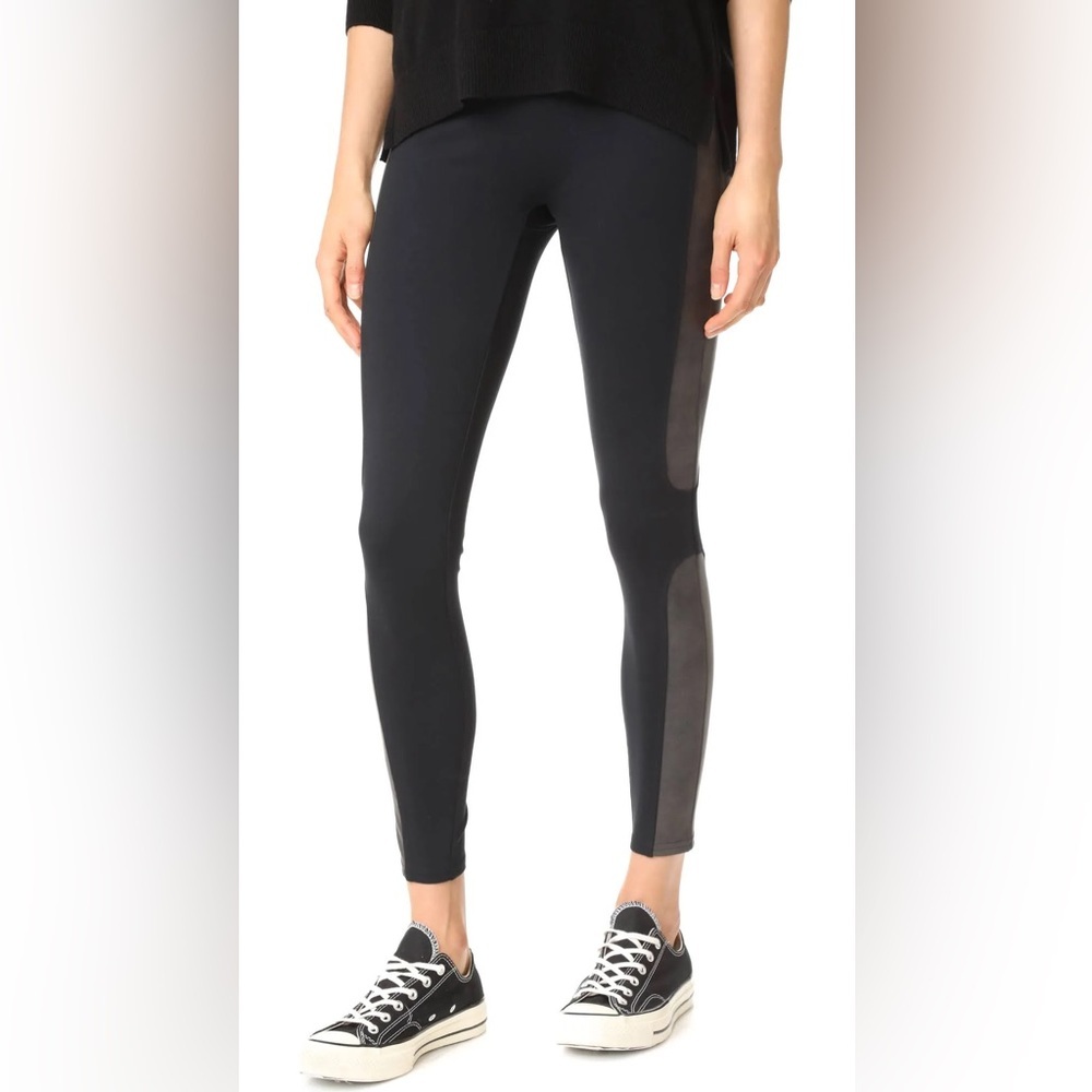 Spanx Women’s Black Faux Leather Panel Ponte Leggings, Size Small